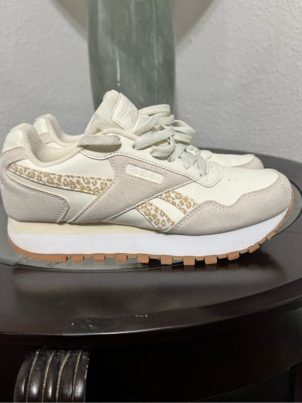 Reebok Women's Cream Sneakers with Leopard Detail